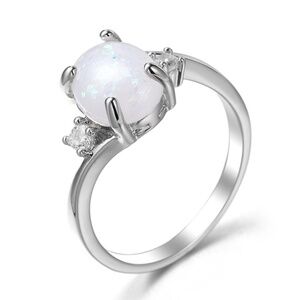 *FROOTI* Silver x Opal Simple Fashion Ring Size 8